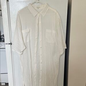 Z Supply M/L White Casual Button Down Dress Slits 100% Cotton